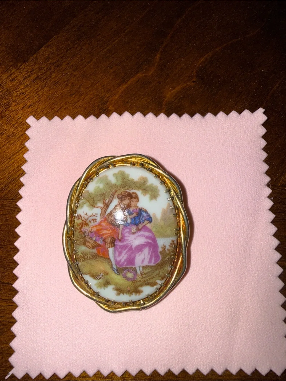 EME stamped porcelain Fragonard-style Brooch